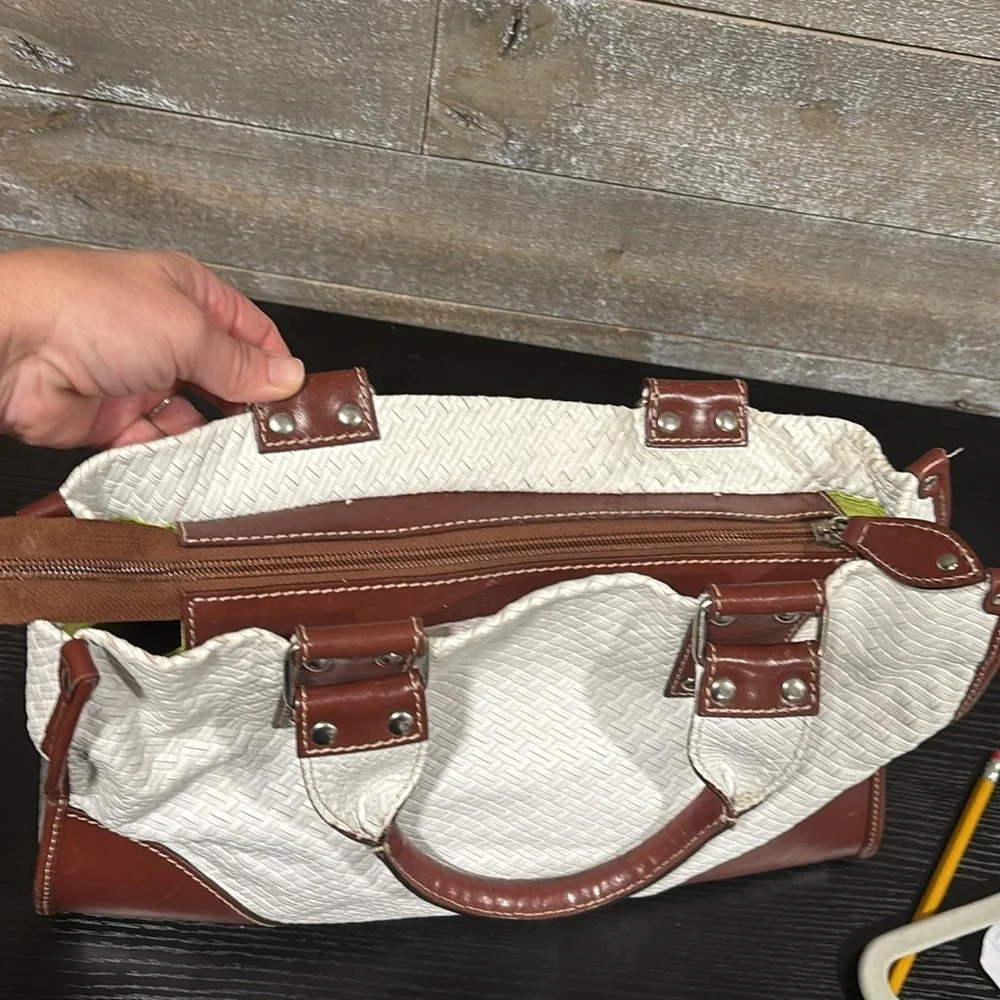 CLAUDIA Firenze genuine leather white and brown made in Italy shoulder bag
